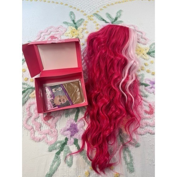 Vivid Pink and White Ombre Long Wavy Synthetic Wig Cosplay Costume Party - Picture 2 of 5